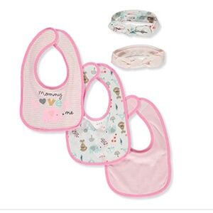 BUTTONS & STITCHES: Baby Girls 3-Pack Bibs with Headbands - Pink/multi One Size